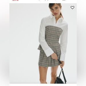 New York Company Poplin Corset Blouse Top White Tan Plaid Medium